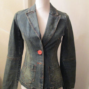 Tailored denim moto blazer, jacket
